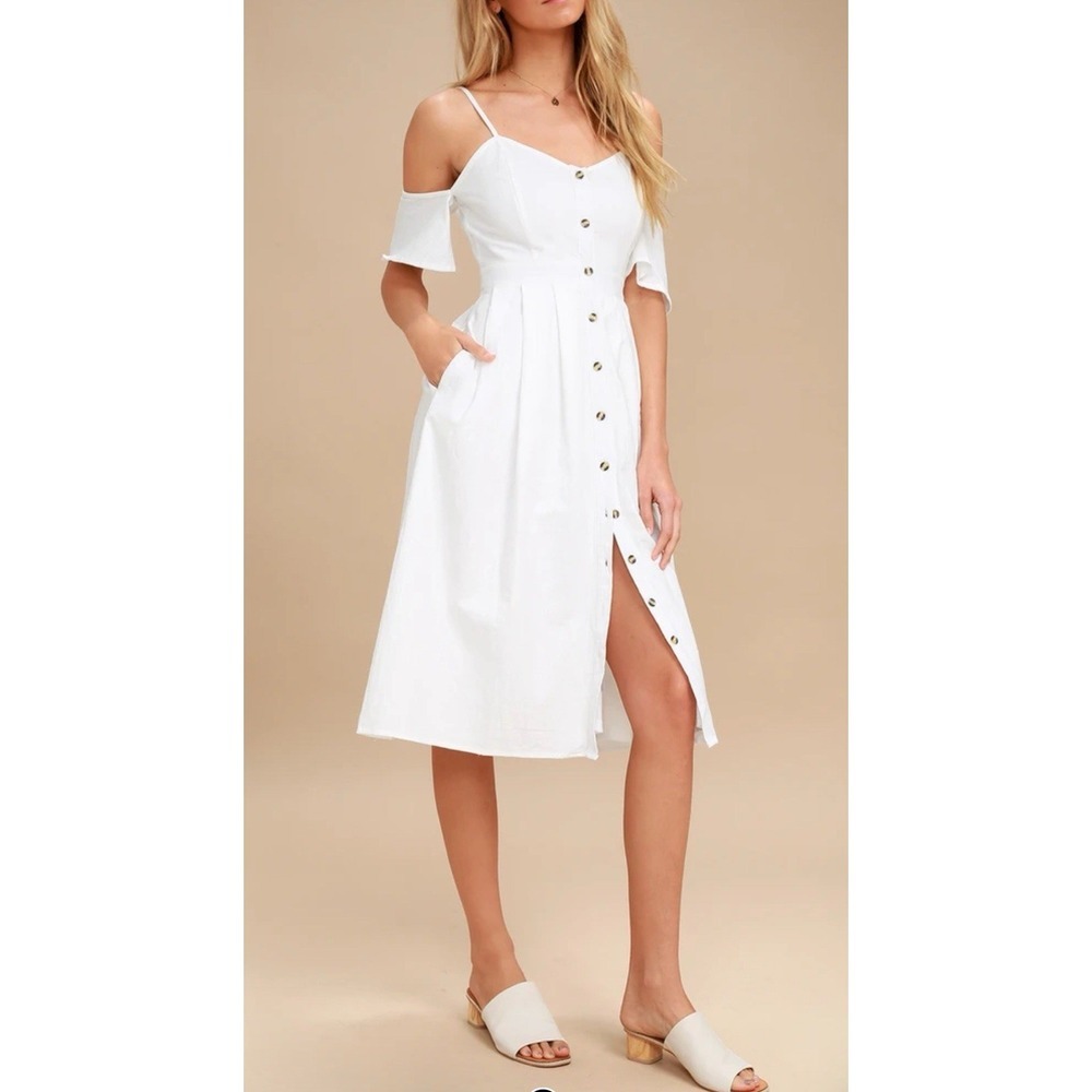 Lulus Womens White Off-the-Shoulder Midi Dress Size Medium Bohemian